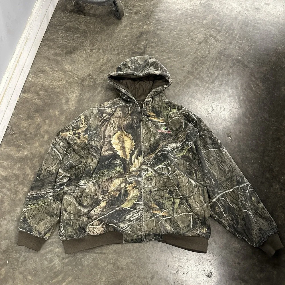 MOSSY OAK Hooded Insulated Camo Hunting Jacket Men's XL Full Zip Quilted 2276
